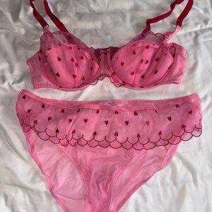 Adore Me Pink Heart Embroidered Bra Set
